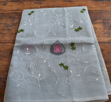 Load image into Gallery viewer, Kota Doria Saree with all over embroidery
