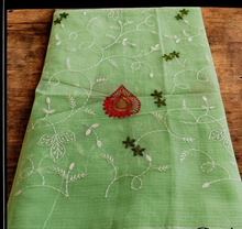 Load image into Gallery viewer, Kota Doria Saree with all over embroidery
