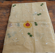 Load image into Gallery viewer, Kota Doria Saree with all over embroidery
