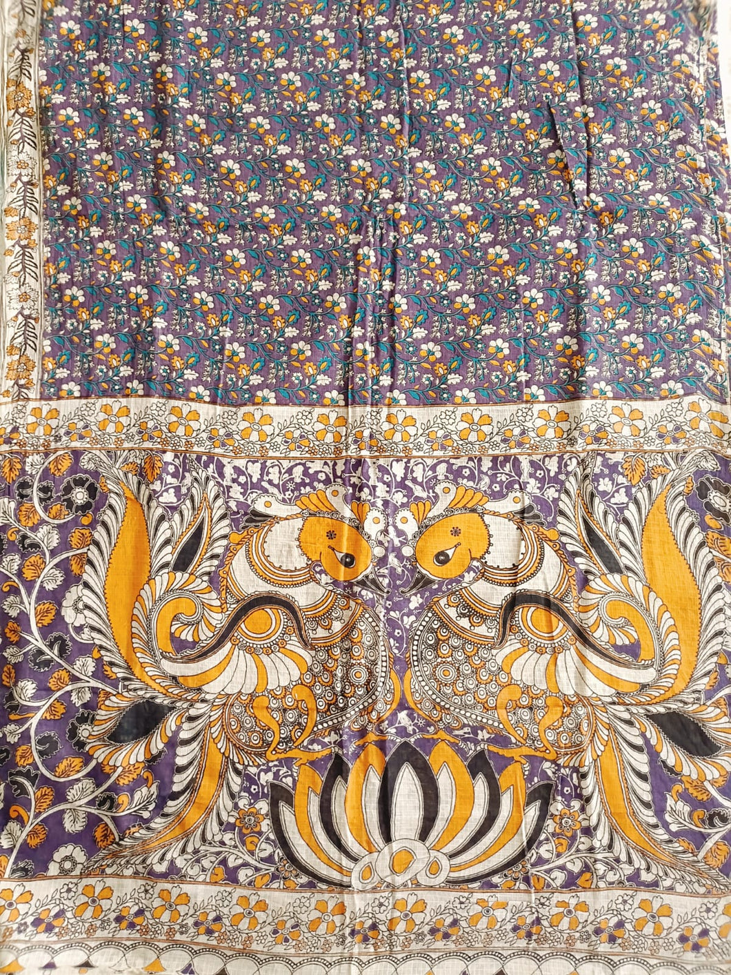 Pure Kota Cotton with hand painted kalamkari Saree